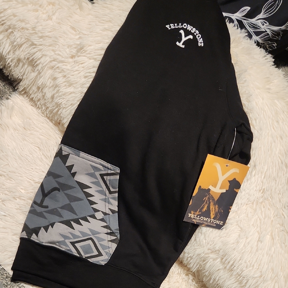 Yellowstone Black Hoodie with Geometric Pocket